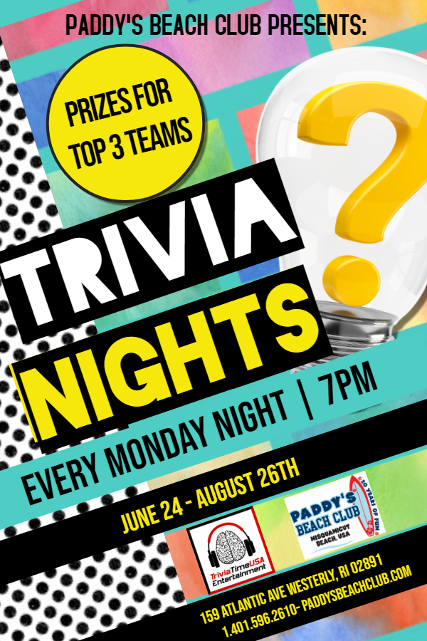 Trivia w/ Trivia Time USA - Paddy's Beach Club - Rhode Island Beach Bar ...